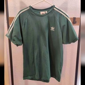 Adidas Green T-shirt With White Stripes On Shoulders